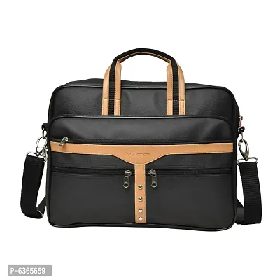 AQUADOR laptop cum messenger bag with tan and black faux vegan leather-thumb0