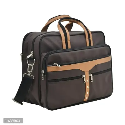 AQUADOR laptop cum messenger bag with tan and brown faux vegan leather-thumb0