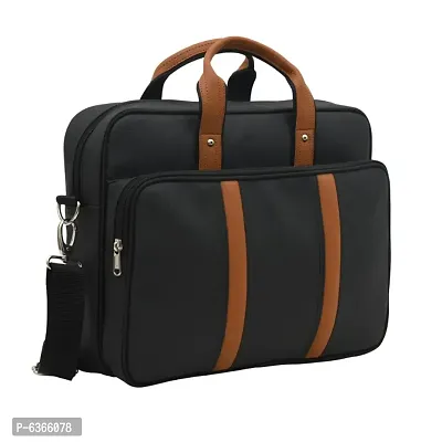 AQUADOR laptop cum messenger bag with black tan faux vegan leather-thumb0