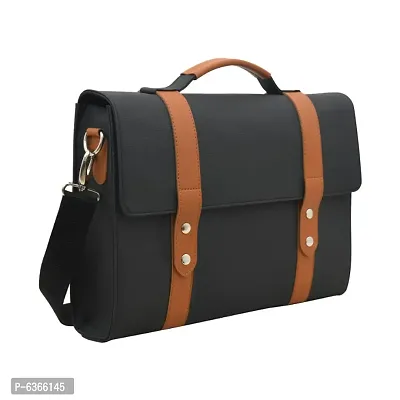 AQUADOR laptop cum messenger bag with tan black faux vegan leather