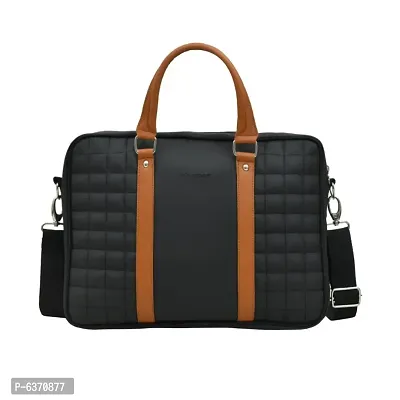 AQUADOR laptop cum messenger bag with black and Tan faux vegan leather-thumb0