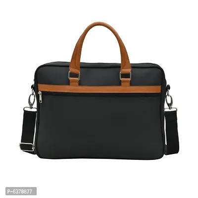 AQUADOR laptop cum messenger bag with black and Tan faux vegan leather-thumb3