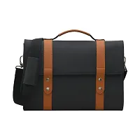 AQUADOR laptop cum messenger bag with tan black faux vegan leather-thumb1
