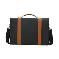 AQUADOR laptop cum messenger bag with tan black faux vegan leather-thumb2