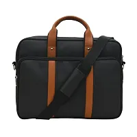 AQUADOR laptop cum messenger bag with black tan faux vegan leather-thumb1