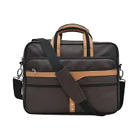 AQUADOR laptop cum messenger bag with tan and brown faux vegan leather-thumb1
