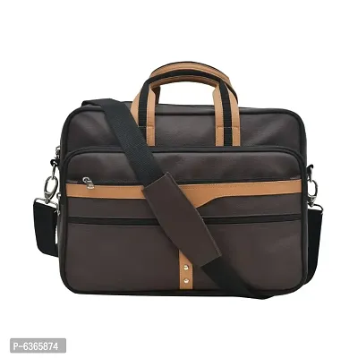 AQUADOR laptop cum messenger bag with tan and brown faux vegan leather-thumb2