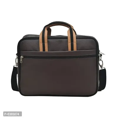 AQUADOR laptop cum messenger bag with tan and brown faux vegan leather-thumb3