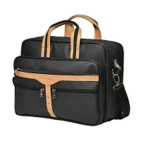 AQUADOR laptop cum messenger bag with tan and black faux vegan leather-thumb1