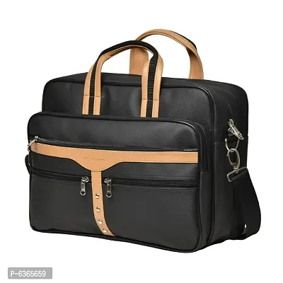 AQUADOR laptop cum messenger bag with tan and black faux vegan leather-thumb2