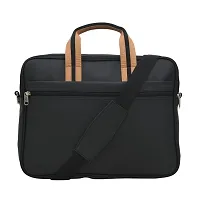 AQUADOR laptop cum messenger bag with tan and black faux vegan leather-thumb2