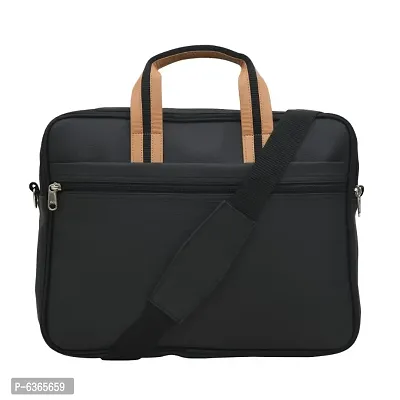 AQUADOR laptop cum messenger bag with tan and black faux vegan leather-thumb3