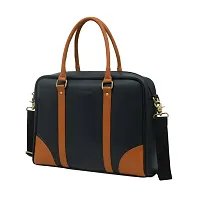 AQUADOR laptop cum messenger bag with blue and tan faux vegan leather-thumb4