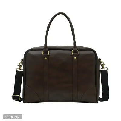 AQUADOR laptop cum messenger bag with two tone Brown faux vegan leather