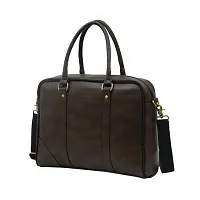 AQUADOR laptop cum messenger bag with two tone Brown faux vegan leather-thumb1