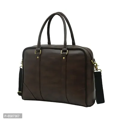 AQUADOR laptop cum messenger bag with two tone Brown faux vegan leather-thumb2