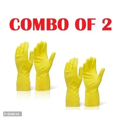 Bains Silicon Rubber Reusable Latex Yellow Mens and Womens Unisex Sefty Gloves Household Cleaning Industrial Long Sleev Protective Unique Kitchen Garden Use Safety and Cleaning Gloves For Women Men Girl