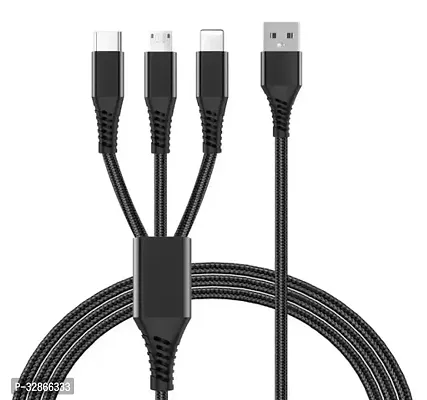 3.0A fast charger cord, multiple charging cable 4Ft/1.2m 3-in-1 USB charge cord with Phone, Type-C, Micro USB for all Android and iOS smartphones in multicolor (Pack of 1).