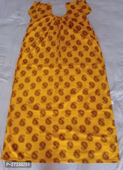 Stylish Yellow Cotton Printed Nighty For Women-thumb0