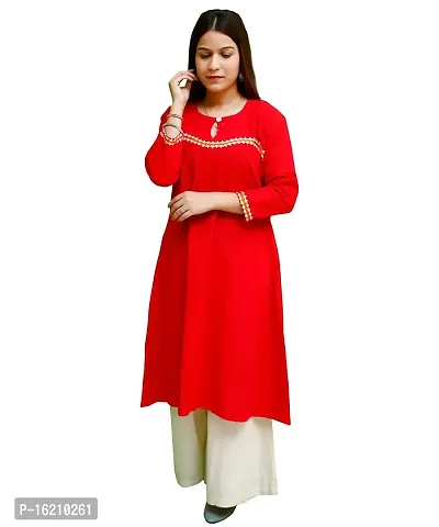 Artisanglory Women?s Embroidered Red Kurti