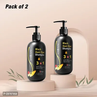 KRSAVN Instant Black Hair Dye Shampoo 3 In 1 Quality Enriched with Organic Herbal Ingredient 100% Coverage Shampoo for Women  Men 300 ml each (Pack of 2)