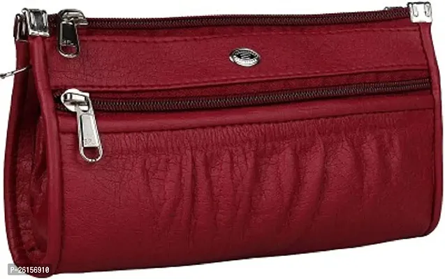 Stylish Maroon Leather Clutch For Women-thumb0