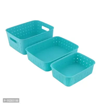 Turquoise blue Smart Shelf Basket Storage Basket (Set 3 Pc)-thumb0