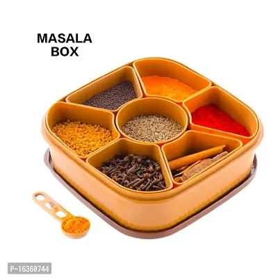 Masala Box for Keeping Spices, Spice Box for Kitchen, Masala Container, Plastic Wooden Style, 7 Sections(Multicolour)-thumb0