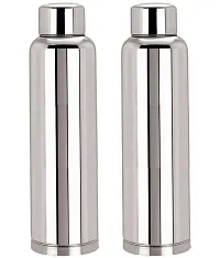 Classic Stainless Steel Water Bottle | Leak proof  break-proof | Lid is sealed by a silicone ring | Best Usage for Office/School/College/Gym/Picnic/Home/Fridge |1 Litre | Silver SET OF 2-thumb1