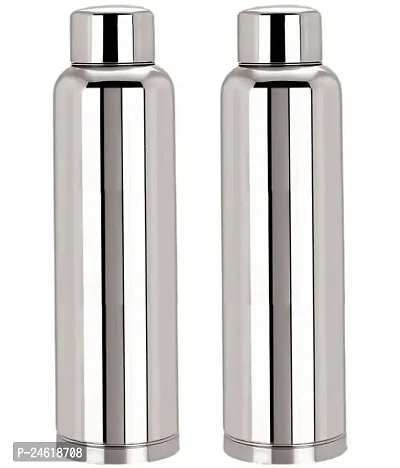 Classic Stainless Steel Water Bottle | Leak proof  break-proof | Lid is sealed by a silicone ring | Best Usage for Office/School/College/Gym/Picnic/Home/Fridge |1 Litre | Silver SET OF 2-thumb2