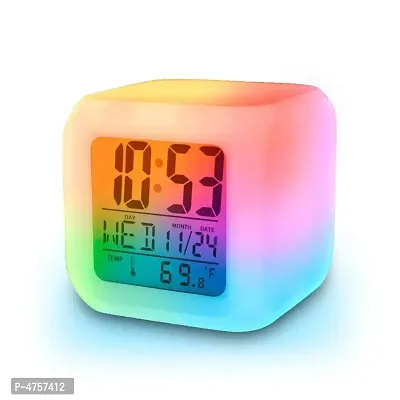 H'ENT 7 Color Changing Time  Temperature Digital Display Battery Operated Glowing LED Table Alarm Clock