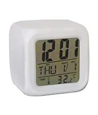 H'ENT 7 Color Changing Time  Temperature Digital Display Battery Operated Glowing LED Table Alarm Clock-thumb1