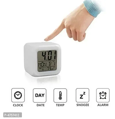 H'ENT 7 Color Changing Time  Temperature Digital Display Battery Operated Glowing LED Table Alarm Clock-thumb4