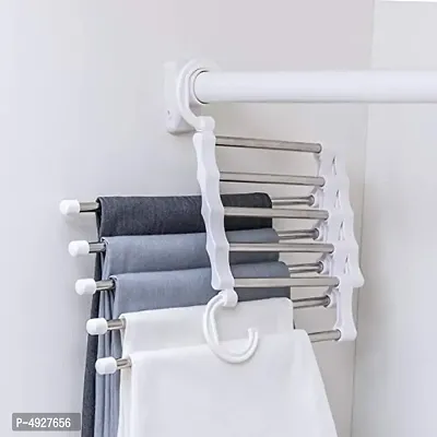 5 in 1 Multifunctional Magic Pants Hanger Adjustable Storage Rack Hanging Closet Space Saver for Trousers Jeans pack of 1-thumb0