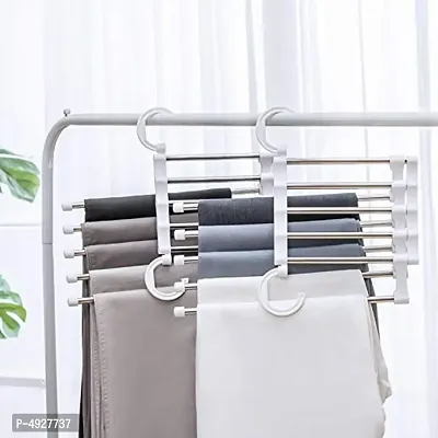 pack of 4 H'ENT  5 in 1 Multifunctional Magic Pants Hanger Adjustable Storage Rack Hanging Closet Space Saver for Trousers Jeans-thumb0