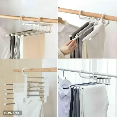 pack of 5 H'ENT  5 in 1 Multifunctional Magic Pants Hanger Adjustable Storage Rack Hanging Closet Space Saver for Trousers Jeans pack of 5