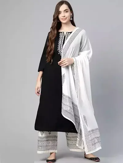 Stylish Rayon Kurta, Bottom and Dupatta Set For Women