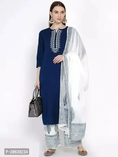 Stylish Rayon Kurta, Bottom and Dupatta Set For Women-thumb0