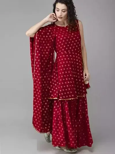 Stylish Rayon Kurta, Bottom and Dupatta Set For Women