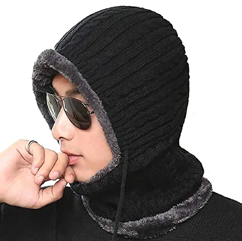 Man  Women Wallen Hooded Worm Cap (Black)