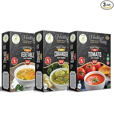 Minnitz Minnitz Fresh and Delicious combination of Vegetable Tomato and Corriander Instant Soup Powder 120 g 12 Servings in pack of 3