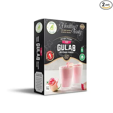 Minnitz Natural Instant Healthy Shahi Gulab (Rose) Milkshake Premix Powder (120G Each) In Pack Of 1