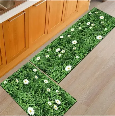 Bhuvan Handloom Digital Washable Kitchen Floor Mat Runner/Rug/Carpet/mat with Anti Skid Latex Backing, Combo Pack (18x55 & 17x26 inch)
