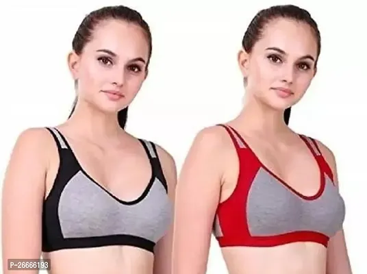 Stylish Women Cotton Non Padded Sports Bra Pack of 2