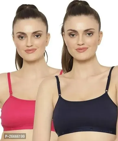 Stylish Women Cotton Non Padded Sports Bra Pack of 2-thumb0