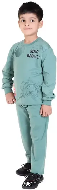 Olive Polycotton Printed Track Suit For Boys-thumb0