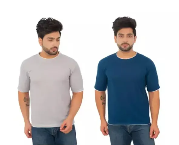 Reliable Cotton Blend Solid Round Neck Tees For Men Pack Of 2