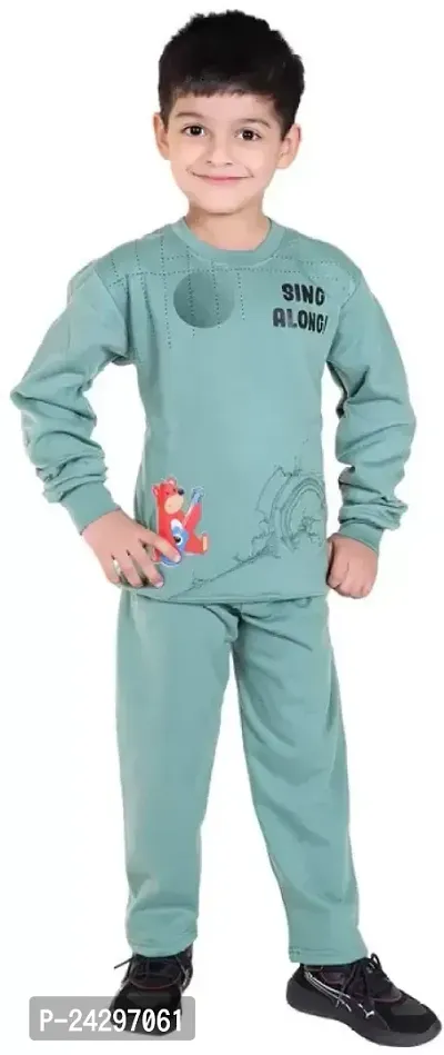 Olive Polycotton Printed Track Suit For Boys-thumb2