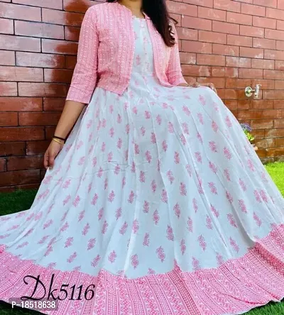 Elegant Pink Printed Rayon Kurta with Jacket For Women-thumb0