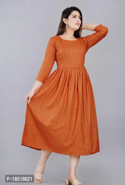 Elegant Orange Printed Rayon Kurta For Women